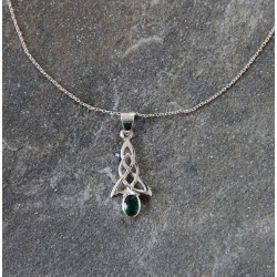 Silver Celtic Pendant with a green crystal stone